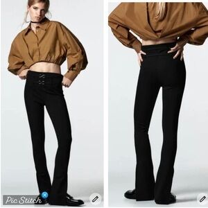 Zara Black Ponte Double Belted Ankle Slit Pants